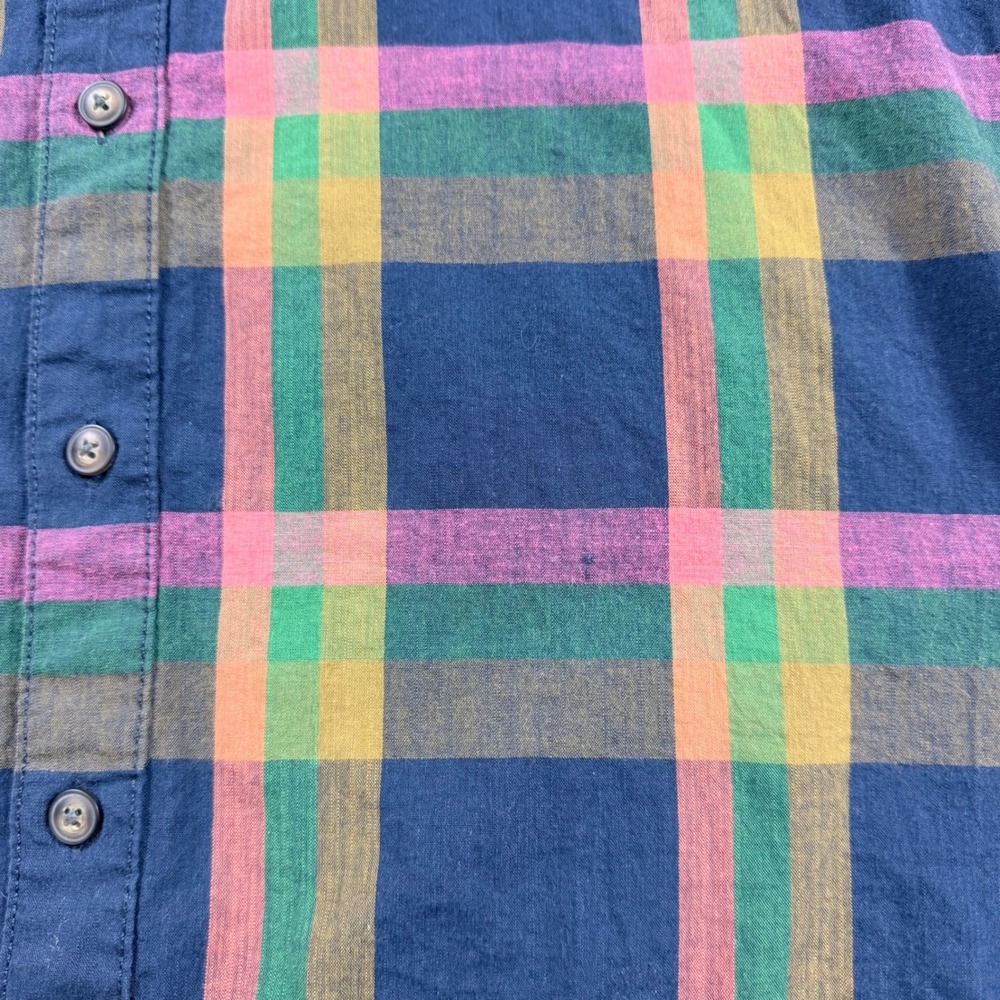 Kavu Mens XL Short Sleeve Button Down Shirt Blue Casual Plaid Pocket 100% Cotton - Picture 4 of 8